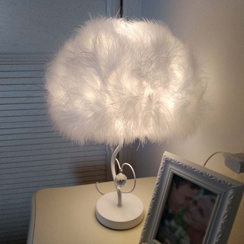 Feather Cloud Table Lamp: Romantic Nordic White Night Light With Crystal Accent