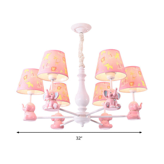 Pink Elephant Ceiling Lamp: Kids Hanging Pendant Light Fixture For Bedroom - 3/5/6/8 Lights Metal