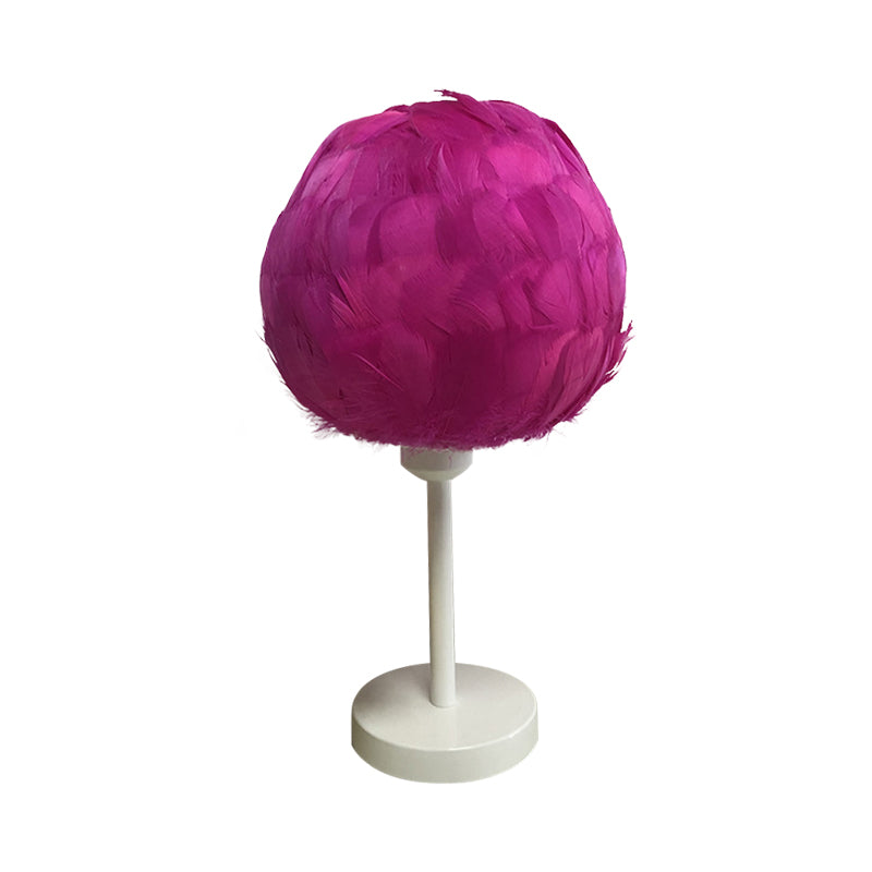 Handmade Nordic Style Feather Sphere Table Light - White/Pink/Rose Red Nightstand Lamp With Plug-In