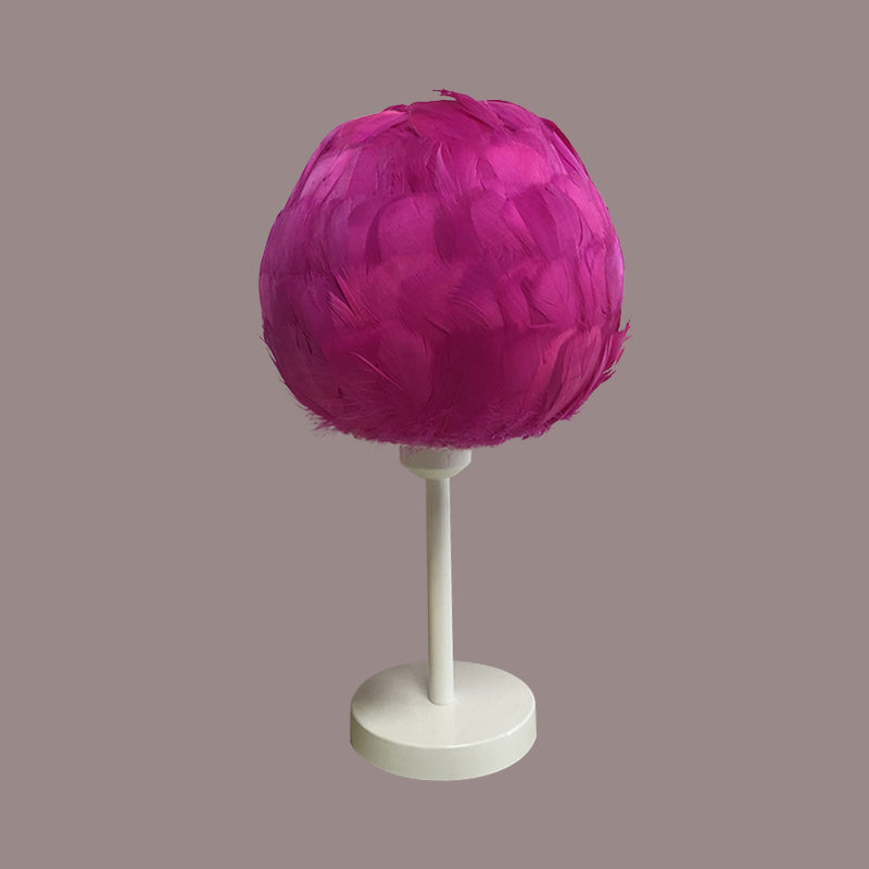 Handmade Nordic Style Feather Sphere Table Light - White/Pink/Rose Red Nightstand Lamp With Plug-In