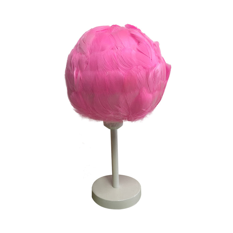 Handmade Nordic Style Feather Sphere Table Light - White/Pink/Rose Red Nightstand Lamp With Plug-In