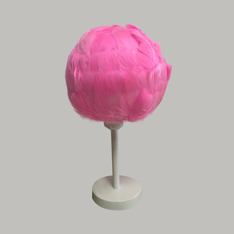 Handmade Nordic Style Feather Sphere Table Light - White/Pink/Rose Red Nightstand Lamp With Plug-In