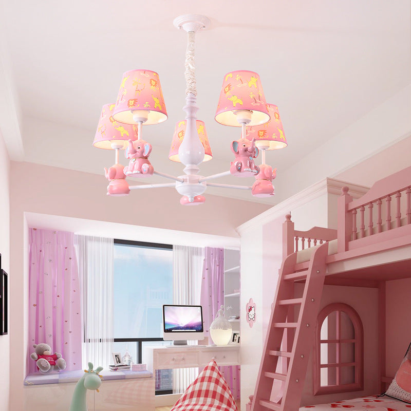 Pink Elephant Ceiling Lamp: Kids Hanging Pendant Light Fixture For Bedroom - 3/5/6/8 Lights Metal