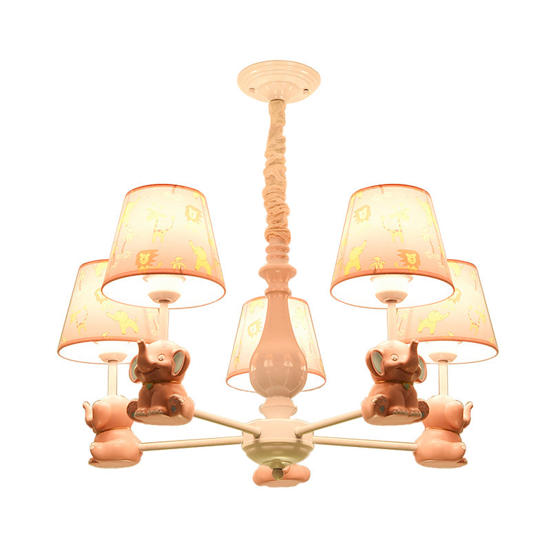 Pink Elephant Ceiling Lamp: Kids Hanging Pendant Light Fixture For Bedroom - 3/5/6/8 Lights Metal