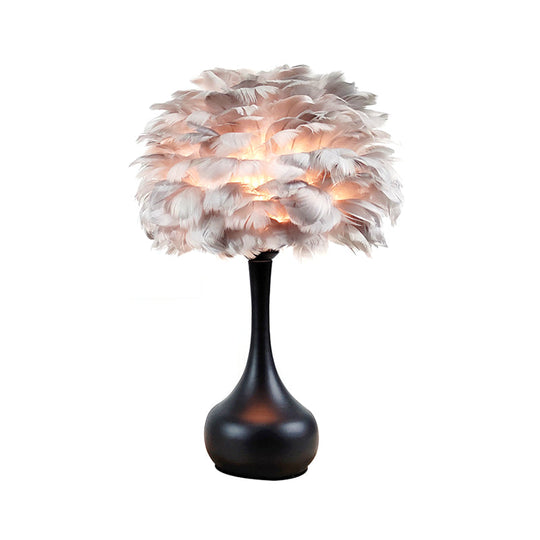 Modern 1-Bulb Goose Feather Night Light Table Lamp - Teardrop Base Natural Grey/White/Pink