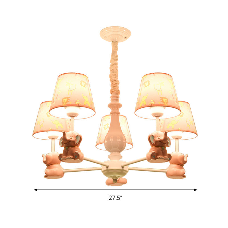 Pink Elephant Ceiling Lamp: Kids Hanging Pendant Light Fixture For Bedroom - 3/5/6/8 Lights Metal