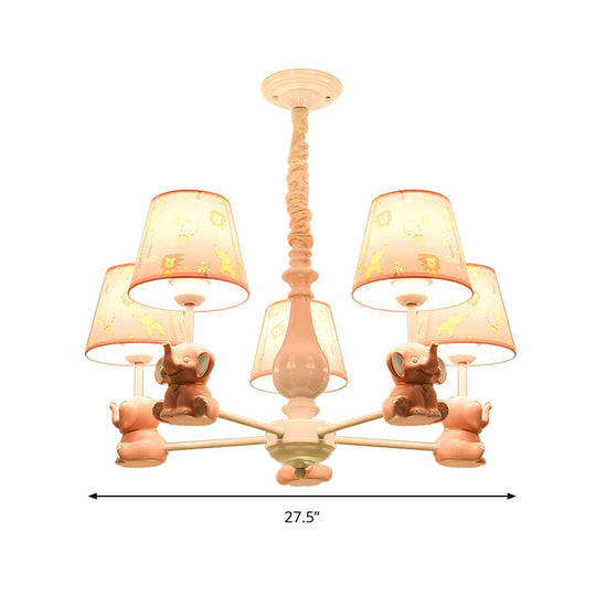 Pink Elephant Ceiling Lamp: Kids Hanging Pendant Light Fixture For Bedroom - 3/5/6/8 Lights Metal