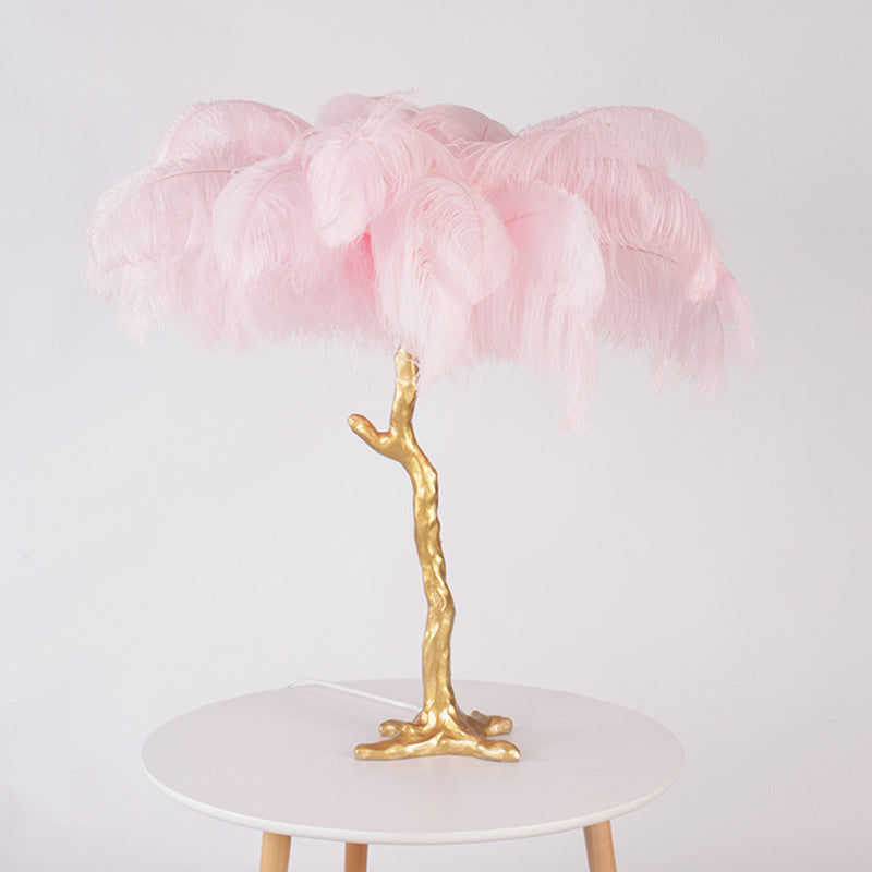 Coconut Tree Night Lamp: Modern Pink Feather Table Light For Creative Living Room Decor