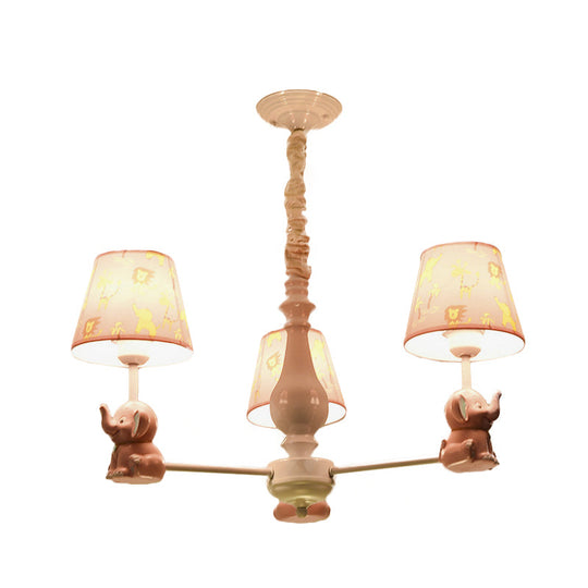 Pink Elephant Ceiling Lamp: Kids Hanging Pendant Light Fixture For Bedroom - 3/5/6/8 Lights Metal