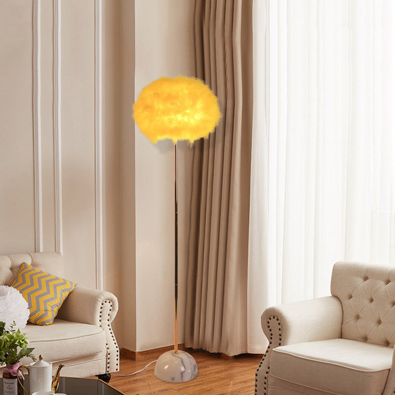 Yellow Hand-Woven Feather Sphere Floor Lamp - Nordic Style 1 Head Standing Light