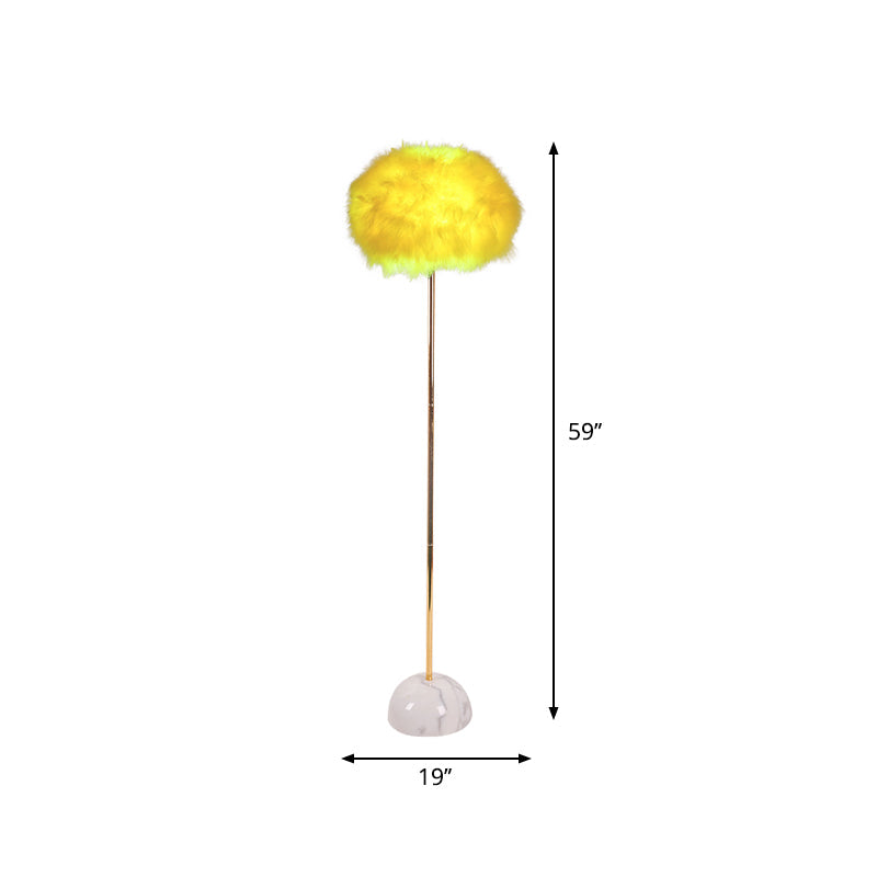 Yellow Hand-Woven Feather Sphere Floor Lamp - Nordic Style 1 Head Standing Light