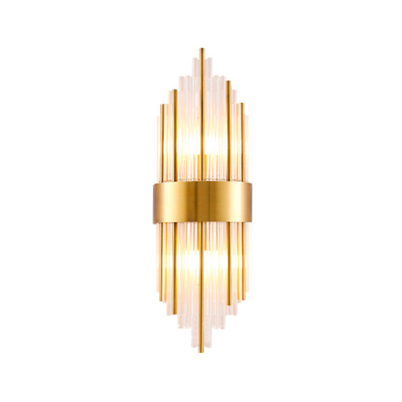 Gold Cylinder/Tapered Wall Sconce: Prismatic Crystal Flush Mount Light For Living Room (2-Light)