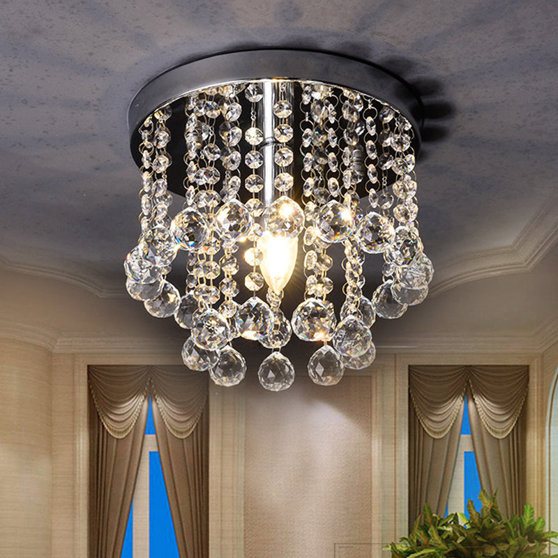 Modern Crystal Orb Ceiling Light Nickel Finish Semi Flush Mount Lamp - Available In Small Medium Or