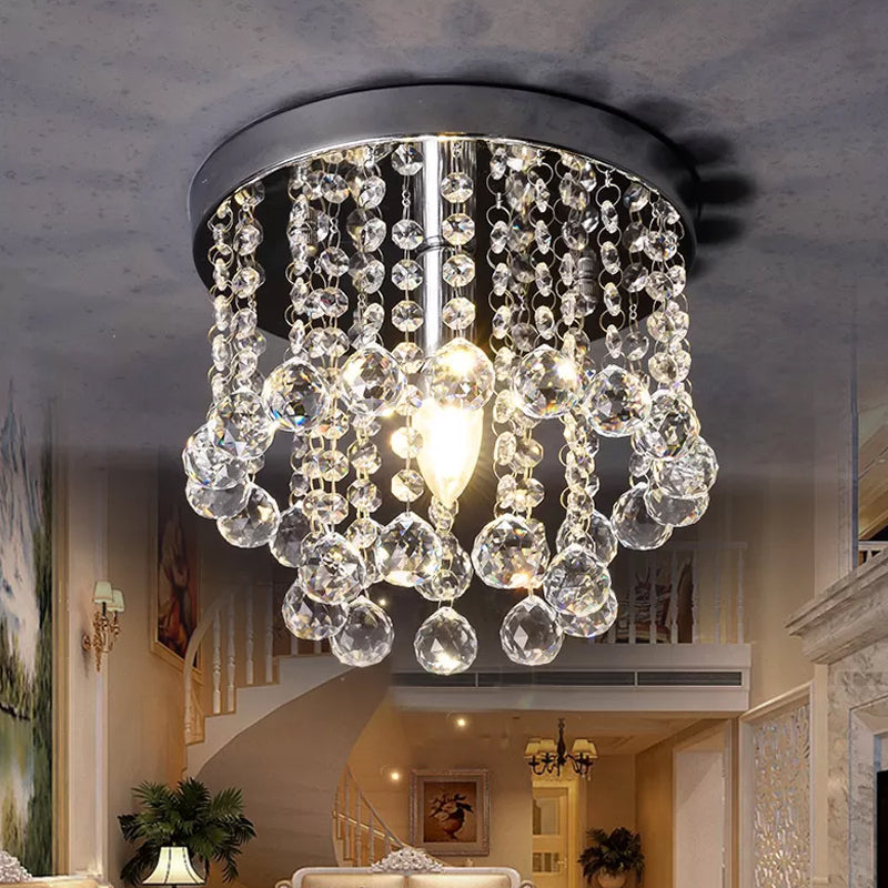 Modern Crystal Orb Ceiling Light, Nickel Finish, Semi Flush Mount Lamp - Available in Small, Medium or Large