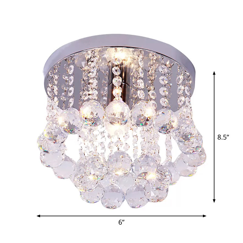 Modern Crystal Orb Ceiling Light Nickel Finish Semi Flush Mount Lamp - Available In Small Medium Or