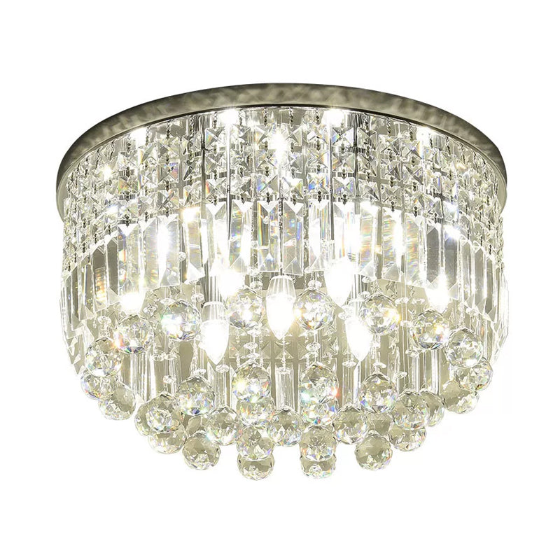 Modern Nickel Flush Mount Ceiling Light with 9-Bulb Crystal Fixture