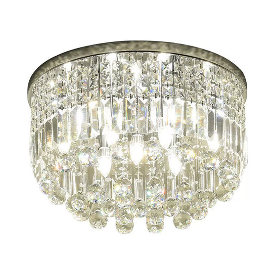 Modern Nickel Flush Mount Ceiling Light with 9-Bulb Crystal Fixture