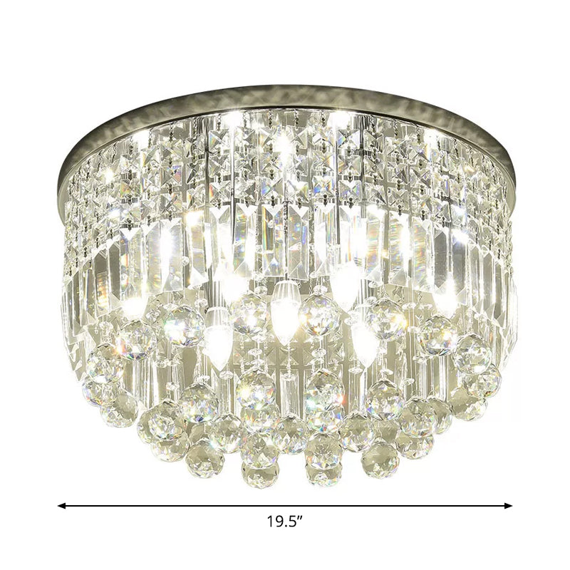 Modern Nickel Flush Mount Ceiling Light with 9-Bulb Crystal Fixture