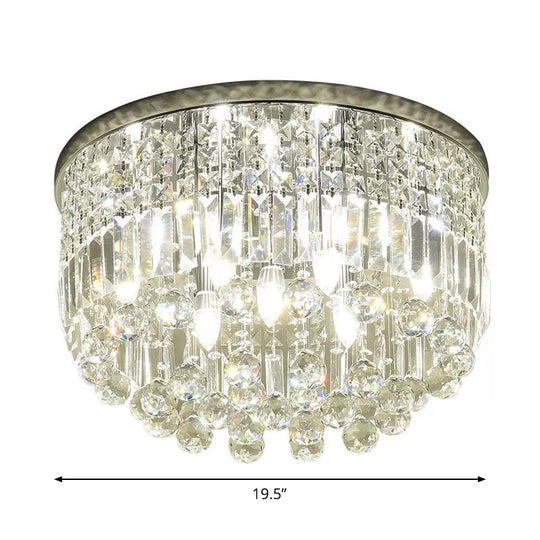 Modern Nickel Flush Mount Ceiling Light with 9-Bulb Crystal Fixture