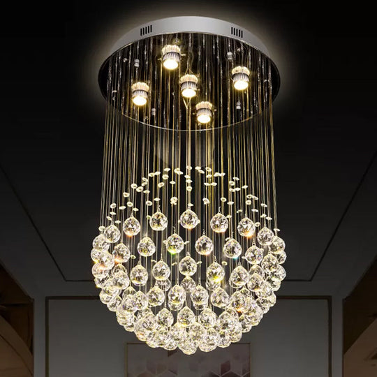 Modern Crystal Sphere Ceiling Lamp: 5-Light Stainless Steel Flush Mount Lighting