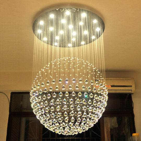 Modern Crystal Sphere Ceiling Lamp: 5-Light Stainless Steel Flush Mount Lighting