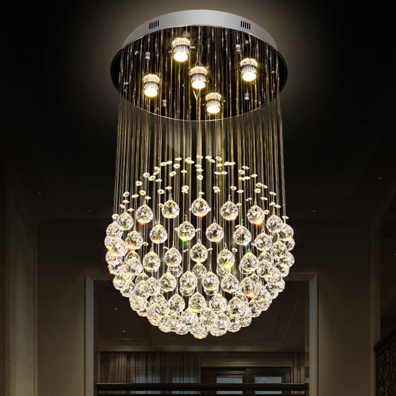 Modern Crystal Sphere Ceiling Lamp: 5-Light Stainless Steel Flush Mount Lighting