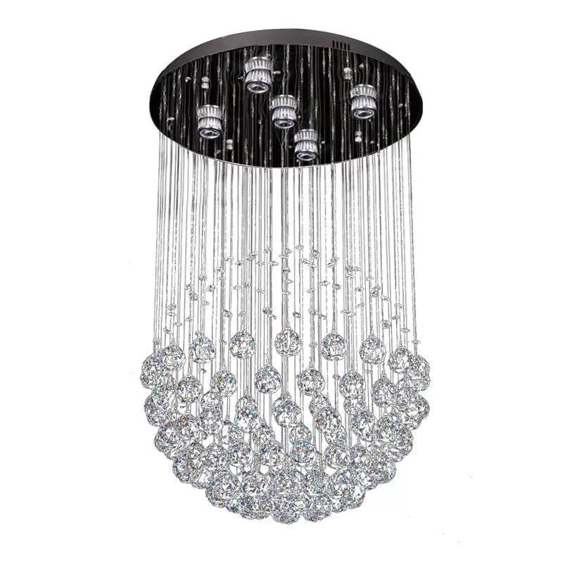 Modern Crystal Sphere Ceiling Lamp: 5-Light Stainless Steel Flush Mount Lighting