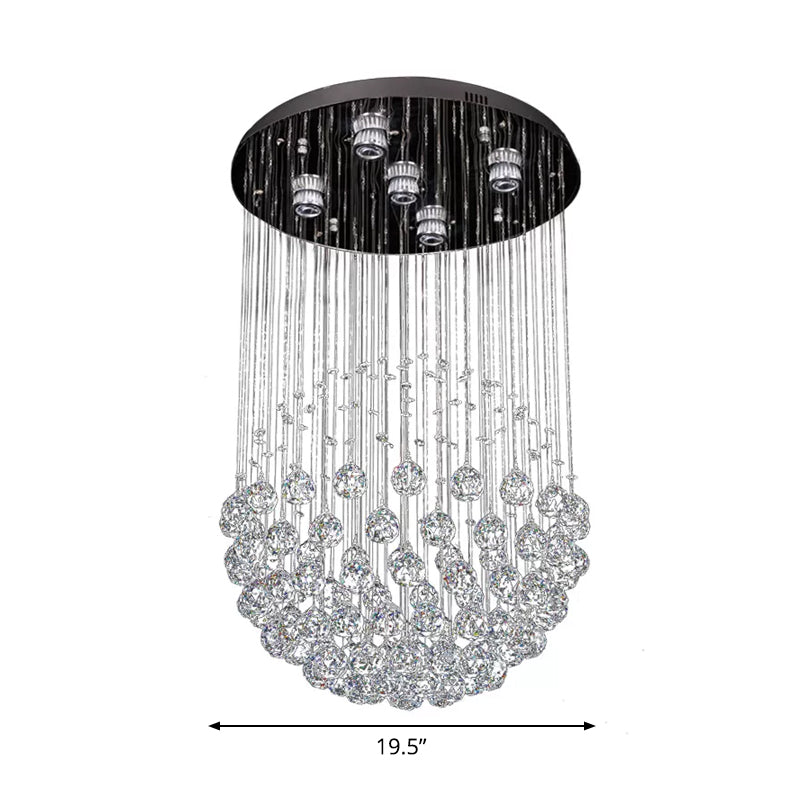 Modern Crystal Sphere Ceiling Lamp: 5-Light Stainless Steel Flush Mount Lighting