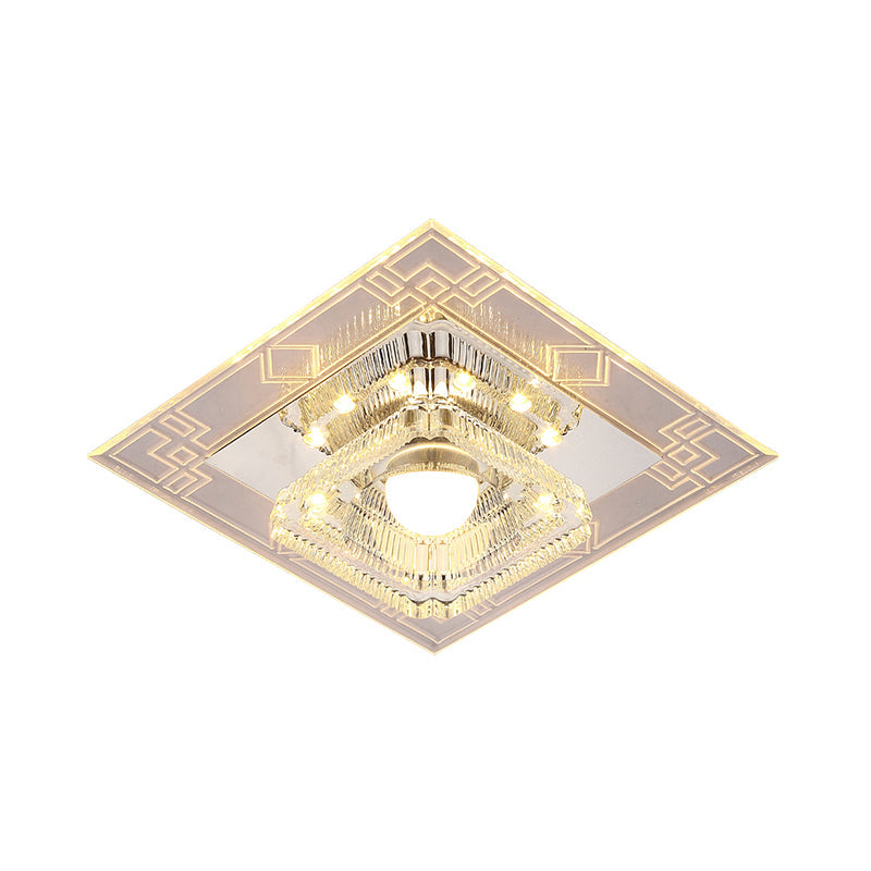 Modern Led Chrome Flush Ceiling Light With Crystal Shade