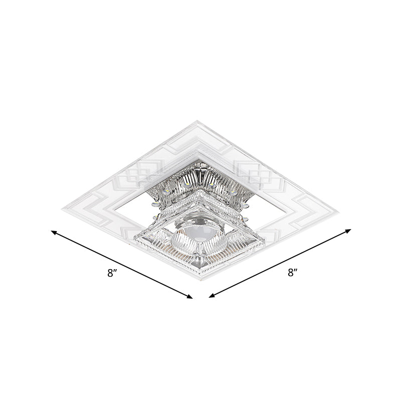 Modern Trapezoid Crystal Ceiling Lamp with Chrome Flush Mount - Clear LED Light for Corridor