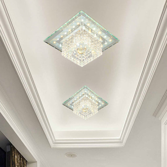 Square Crystal LED Flush Mount Ceiling Lamp in Chrome for Simplicity and Elegance