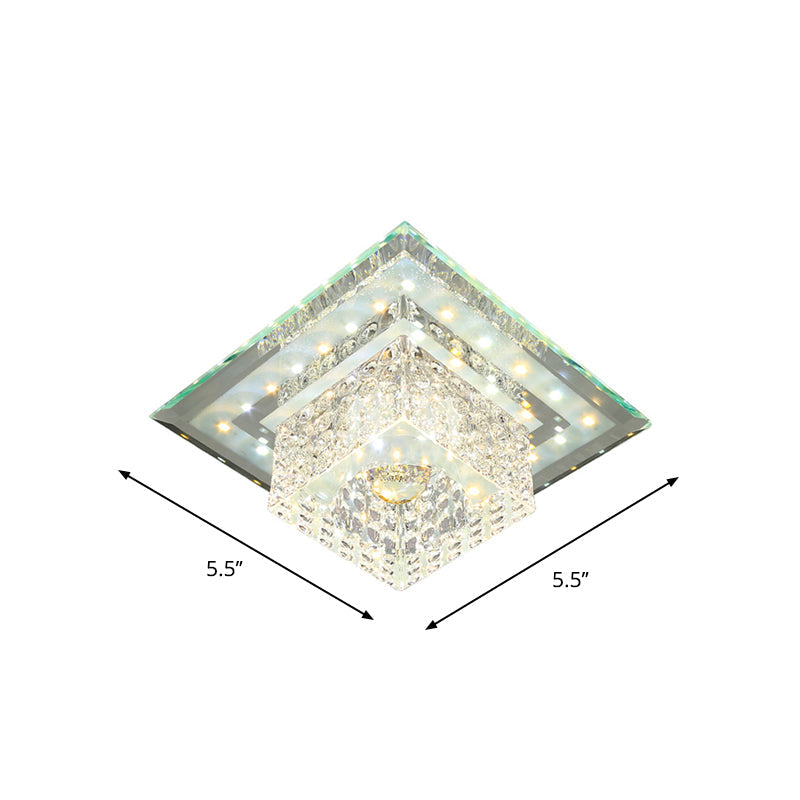 Square Crystal LED Flush Mount Ceiling Lamp in Chrome for Simplicity and Elegance