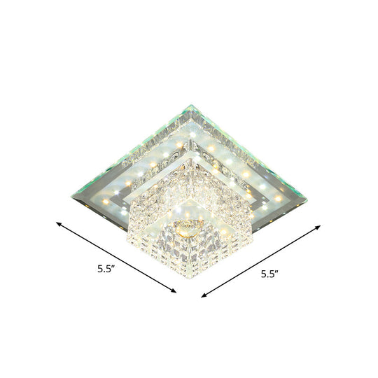 Square Crystal LED Flush Mount Ceiling Lamp in Chrome for Simplicity and Elegance