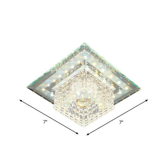 Square Crystal LED Flush Mount Ceiling Lamp in Chrome for Simplicity and Elegance