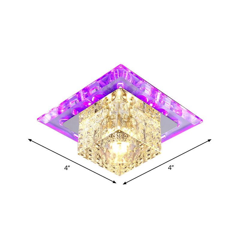 Modern Crystal Cube Ceiling Light: LED Flush Mount Fixture in Chrome