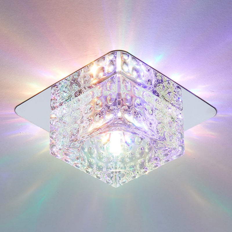 Minimalist LED Chrome Flushmount Ceiling Light with Beveled Crystal Square Design