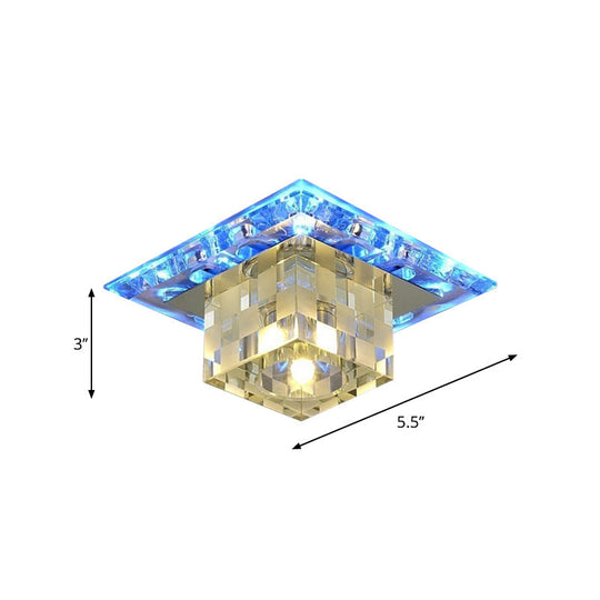 Modern Chrome Cube Ceiling Light with Faceted Crystal Shade and LED Flush Mount