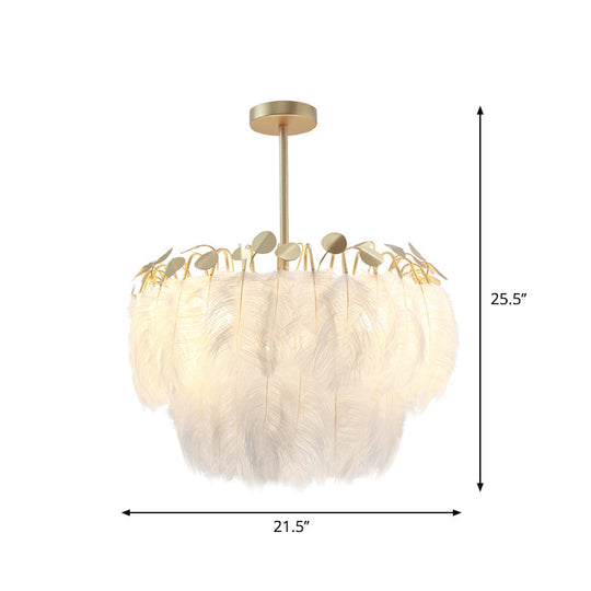 Modern 2-Tier Feather Chandelier: 3-Head Gold Suspended Lighting Fixture For Bedroom