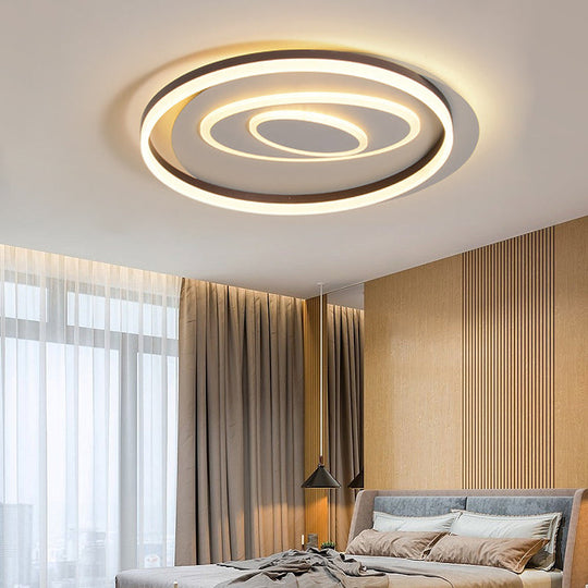 Modern Black Circle Flush Mount Led Ceiling Lamp For Childs Bedroom Beige / D