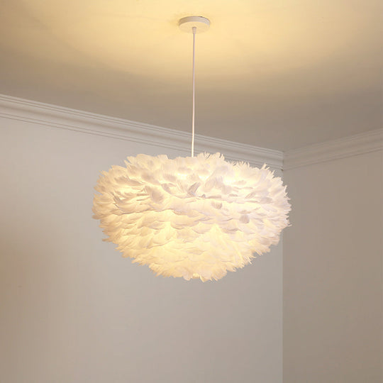 Sleek Feather Chandelier Pendant For Bedroom - 19.5/23.5 Wide 5 Bulbs Simple Hanging Light In