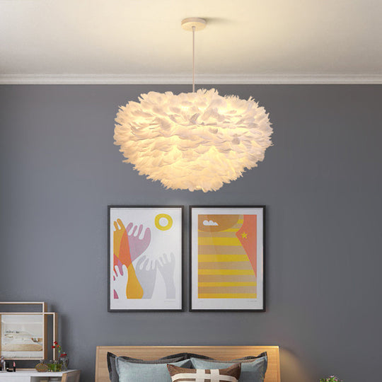 Sleek Feather Chandelier Pendant For Bedroom - 19.5/23.5 Wide 5 Bulbs Simple Hanging Light In