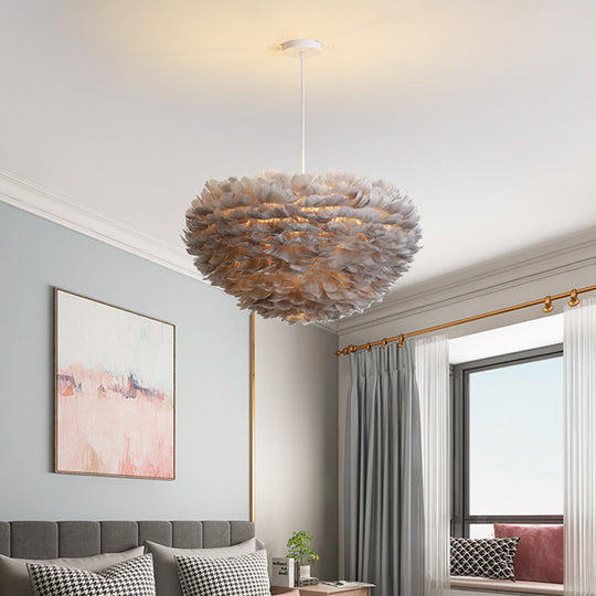 Sleek Feather Chandelier Pendant For Bedroom - 19.5/23.5 Wide 5 Bulbs Simple Hanging Light In