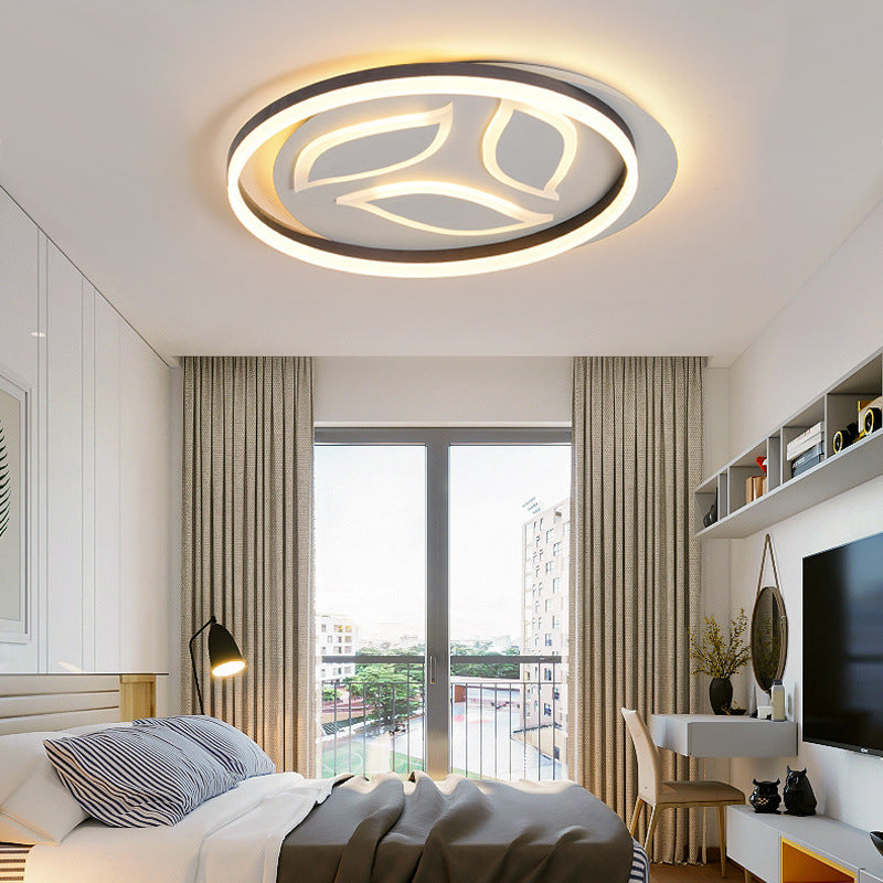 Modern Black Circle Flush Mount Led Ceiling Lamp For Childs Bedroom Beige / B