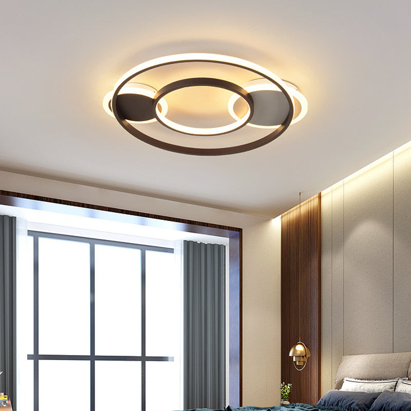 Modern Black Circle Flush Mount Led Ceiling Lamp For Childs Bedroom Beige / A