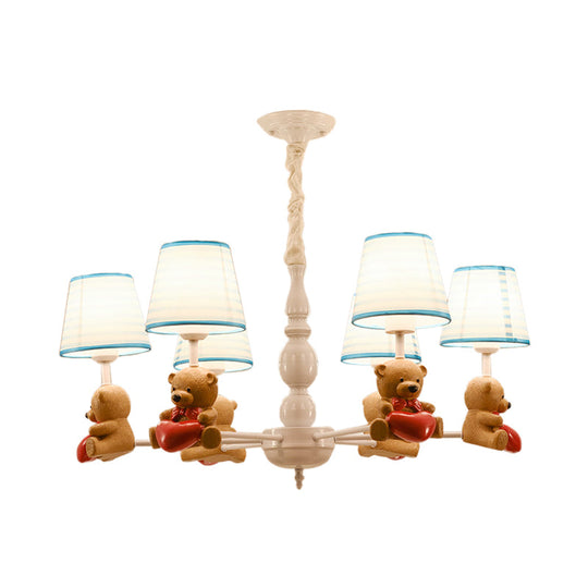 Brown Cartoon Tapered Shade Ceiling Light For Living Room - Fabric Chandelier Fixture