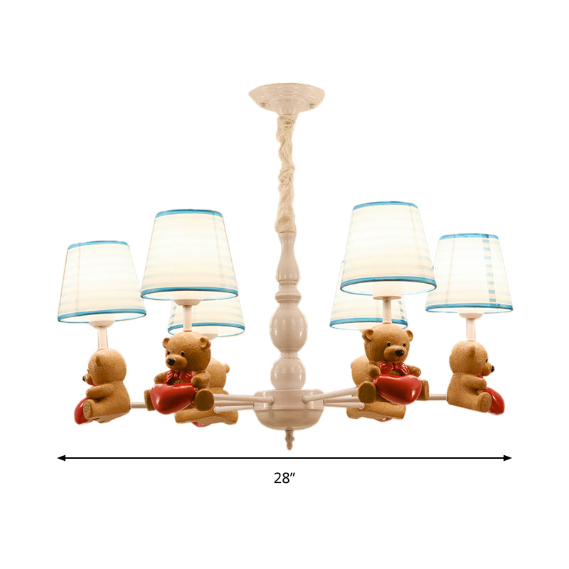 Brown Cartoon Tapered Shade Ceiling Light For Living Room - Fabric Chandelier Fixture