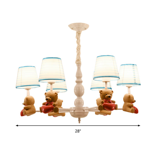 Brown Cartoon Tapered Shade Ceiling Light For Living Room - Fabric Chandelier Fixture