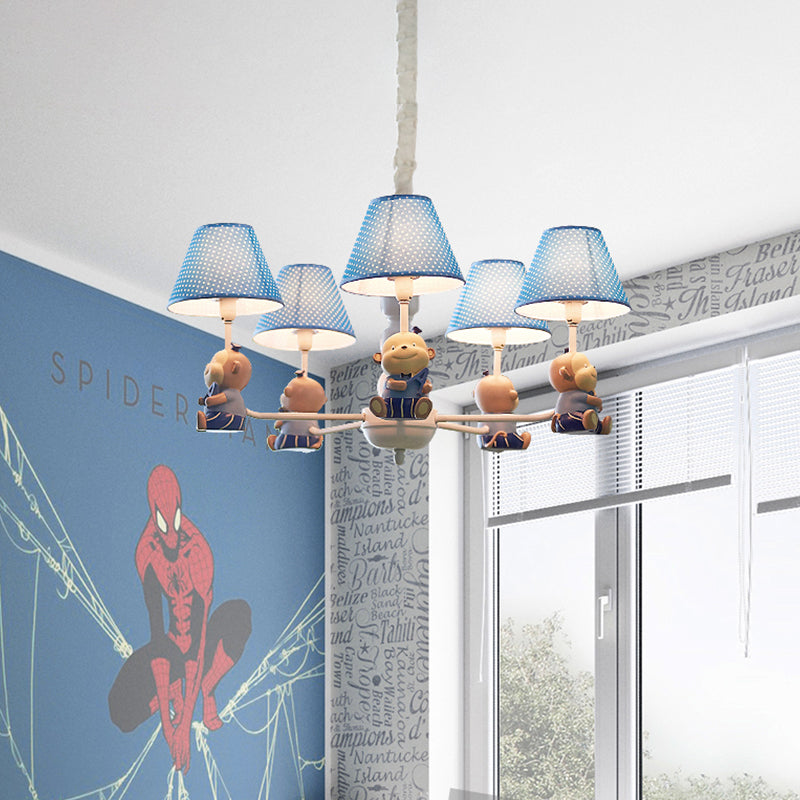 Blue Monkey Chandelier: Adorable Fabric And Metal Pendant Lighting With 5 Lights For Kids Bedroom