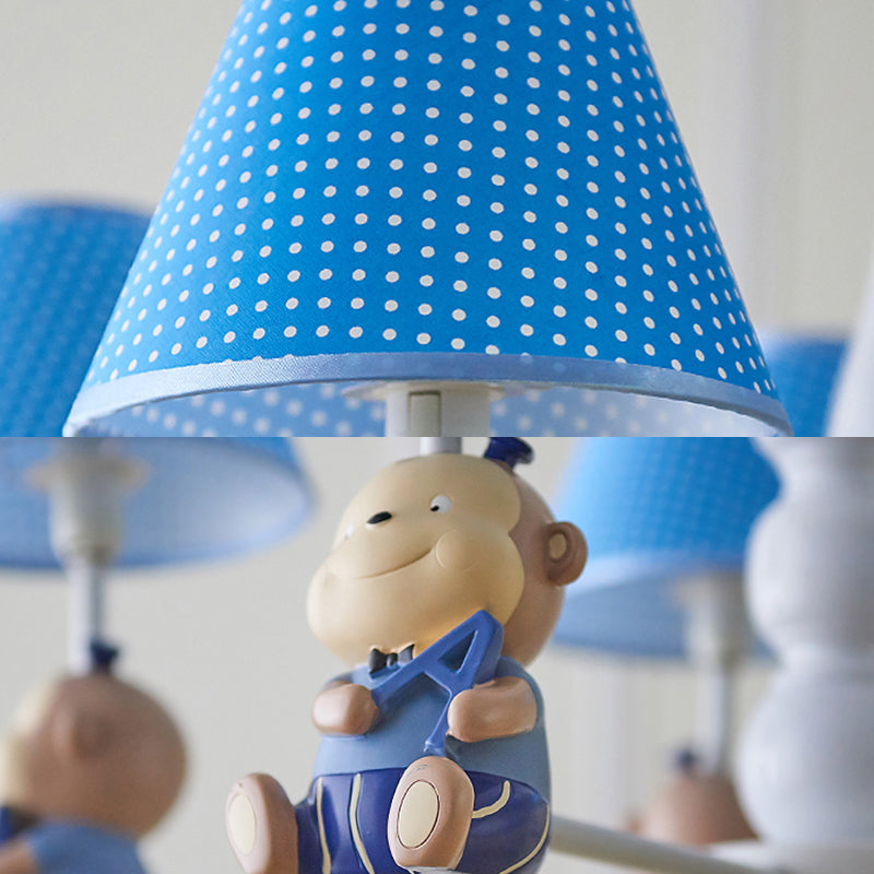 Blue Monkey Chandelier: Adorable Fabric And Metal Pendant Lighting With 5 Lights For Kids Bedroom