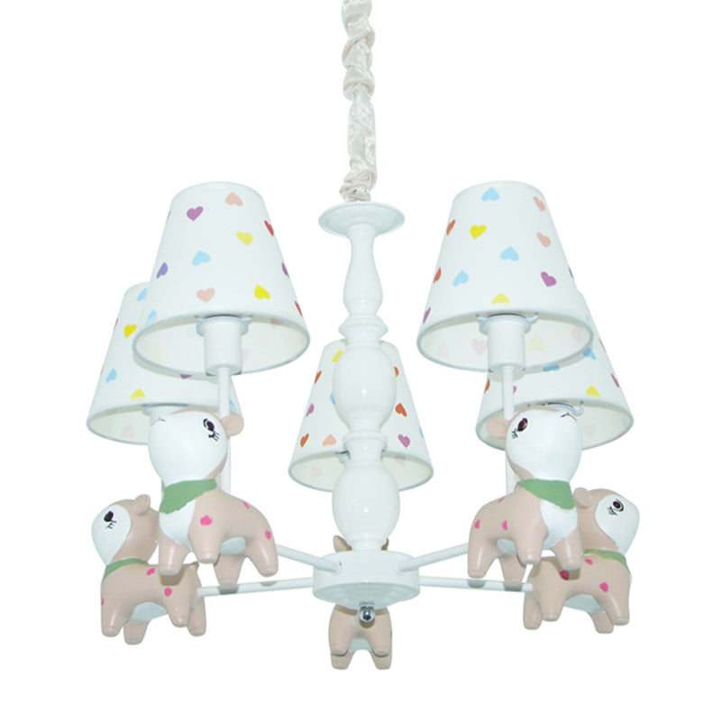 White Fabric Animal Baby Deer Chandelier: 5-Light Pendant Fixture For Kids Bedroom